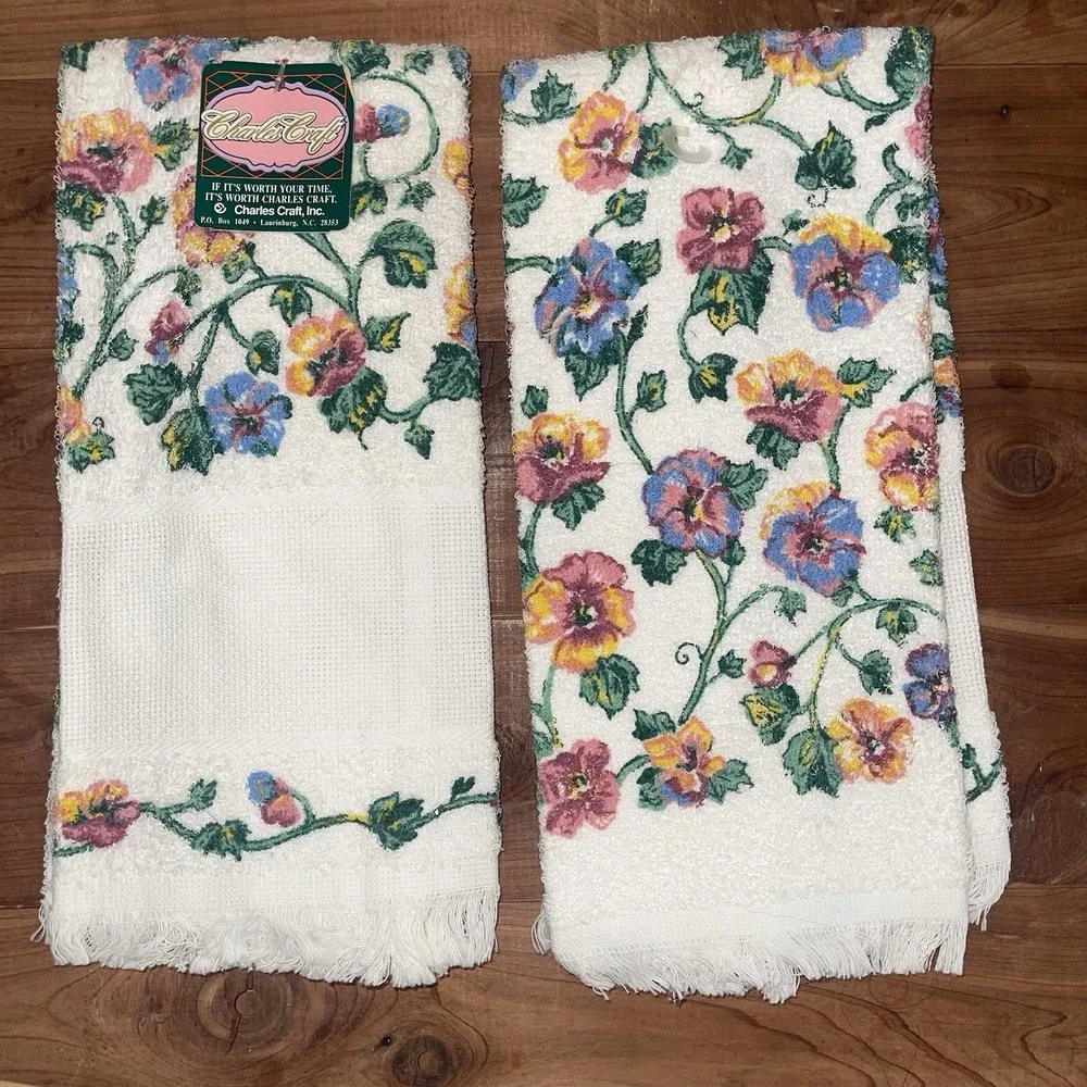 Lot Of 2 NEW Charles Craft Kitchen Hand Towel for Counted Cross Stitch Pansies